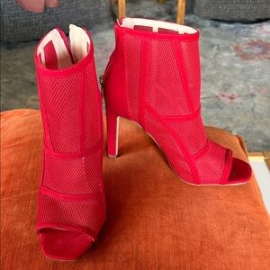 Jessica Simpson Red Mesh Peep-Toe Heeled Boots